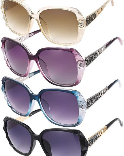 DragonflyDreams 4 Pcs Women Large Sunglasses, UV 400 Glasses Oversized Classic Trend Ladies Sunglasses Sparkling Large Frame