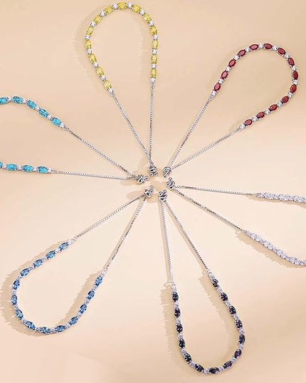 FANCIME Birthstone Tennis Bracelets Sterling Silver Bolo Tennis Bracelets Charm Fine Jewelry Birthday Gifts for Women Mom Wife Her