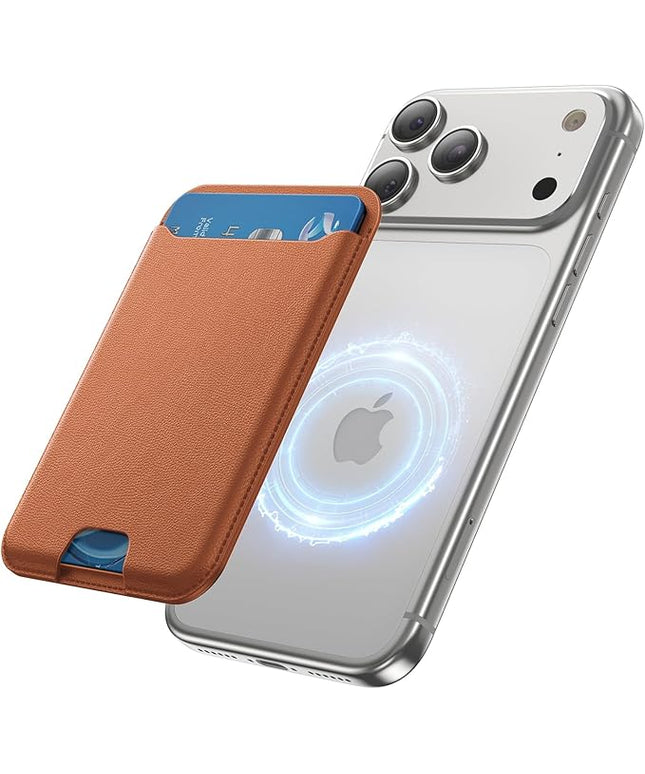 TWZKG for MagSafe Wallet, 3 Card Holder, Slim Magnetic Phone Wallet for iPhone 17/16/15/14/13/12 Pro Max Plus Air Series,RFID Blocking Vegan Leather,Brown