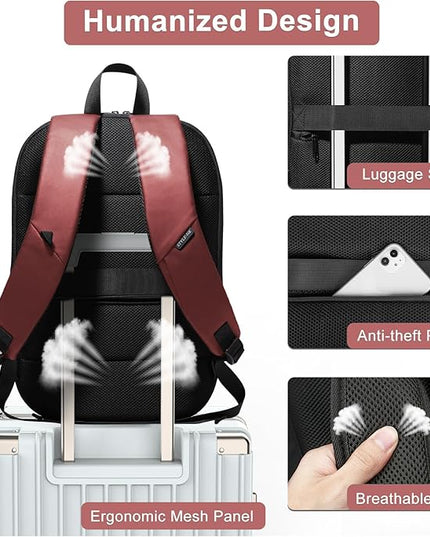 hk Business Backpack for Men 17 Inch,Slim & Expandable Waterproof Travel Laptop Backpack with USB Charger Port (Red)