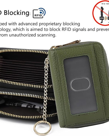 imeetu RFID Credit Card Holder, Small Leather Zipper Card Case Wallet for Women