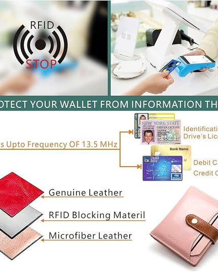 ANDOILT Wallets for Women Genuine Leather Small Bifold Wallet RFID Blocking Card Case Purse with ID Window Coin Pocket | Small, RFID Blocking, Card Case, Purse, with ID Window, Coin Pocket