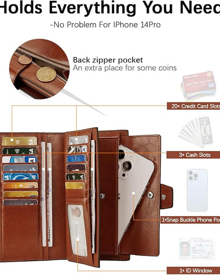 BOSTANTEN Womens Leather Wallets RFID Blocking Large Capacity Credit Card Holder Phone Clutch Brown