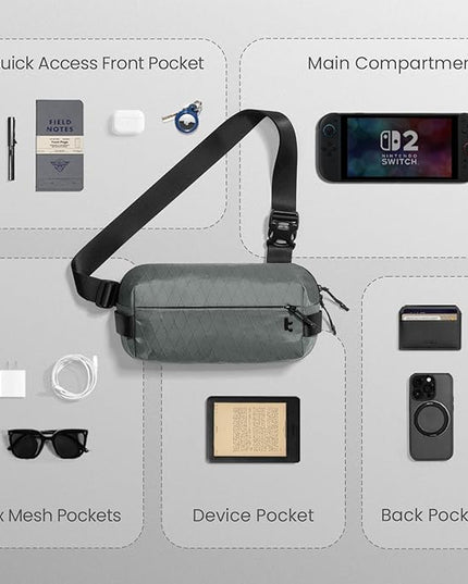 tomtoc Compact EDC Sling Bag 3L-10L, Minimalist Crossbody Bag Chest Shoulder Pack for Men Women, X-pac/Recycled Polyester