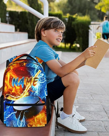 Custom Backpack for Kids Boys Hockey Bookbag for School Elementary Middle Primary, Lightweight Back to School Supplies