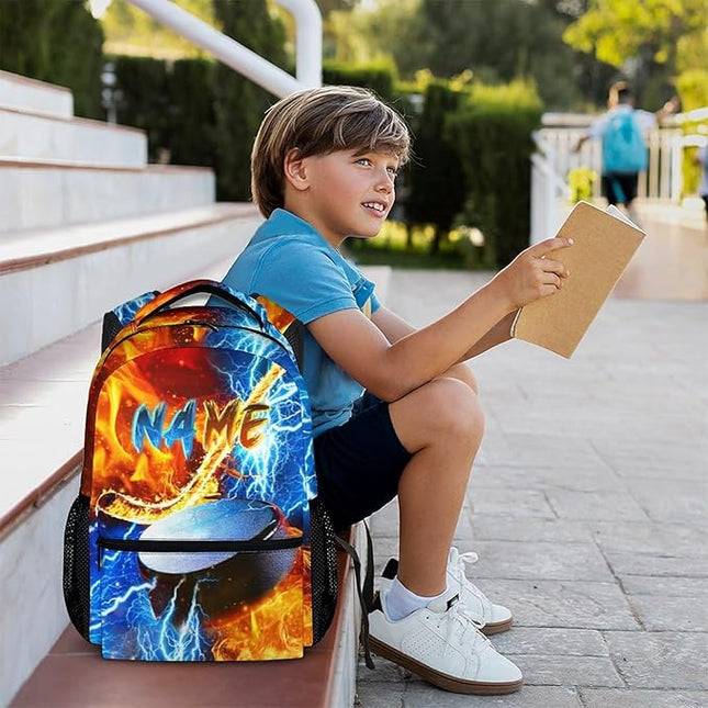 Custom Backpack for Kids Boys Hockey Bookbag for School Elementary Middle Primary, Lightweight Back to School Supplies
