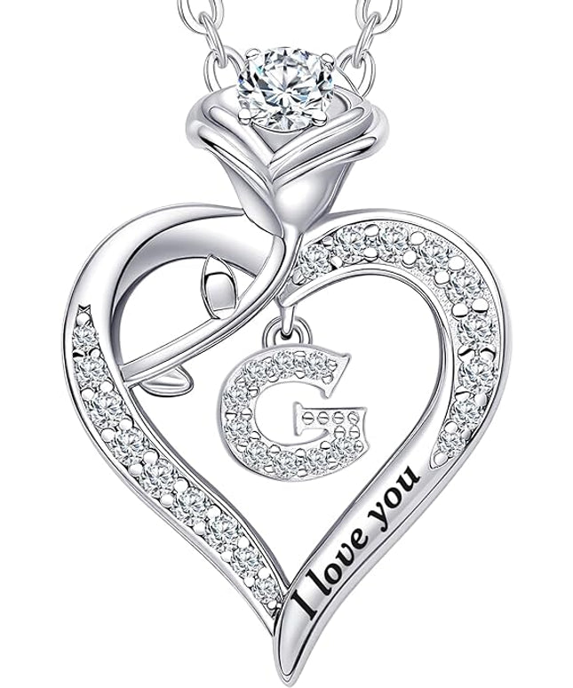 Rose Heart Pendant Necklace Gifts for Wife, Engraved 'I love you' Gift for Wife Girlfriend, Anniversary Birthday Eternity Jewelry Present for Women, Moissanite Necklace Gift for Her