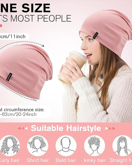 Slouchy Beanie for Women Men Soft Cotton Chemo Hats Double-Layer Warm Beanie Cap for Daily Wear & Transitional Seasons