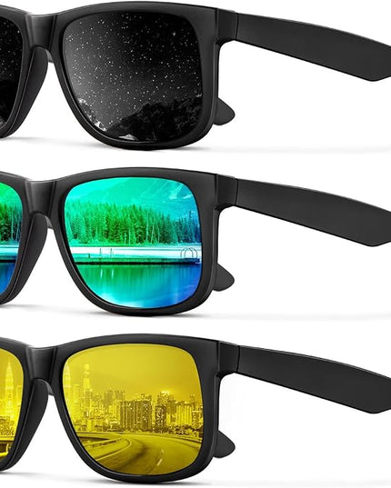 KALIYADI Sunglasses Men Polarized Sun glasses for Mens Womens Classic Matte Black Frame UV Protection 3pack