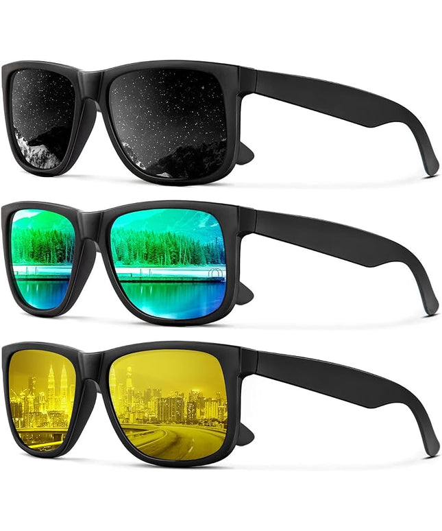 KALIYADI Sunglasses Men Polarized Sun glasses for Mens Womens Classic Matte Black Frame UV Protection 3pack
