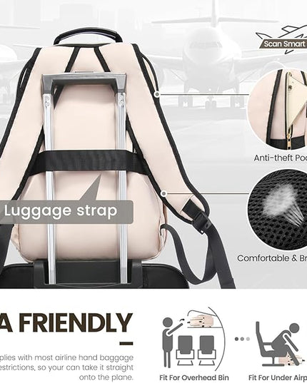 LOVEVOOK Laptop Backpack for Women 17.3 inch,Cute Womens Travel Backpack Purse,Professional Laptop Computer Bag,Waterproof Work Business College Teacher Bags Carry on Backpack with USB Port,Nude