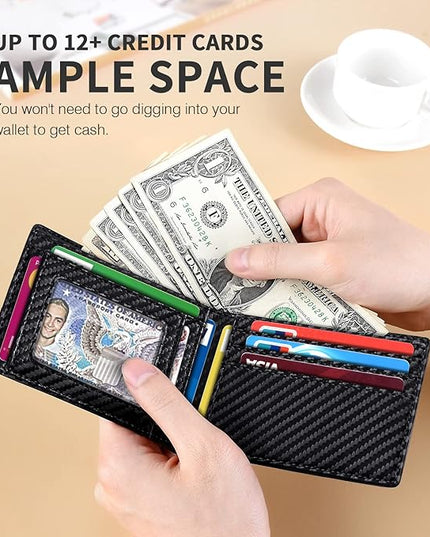RUNBOX Wallet for Men Slim 11 Credit Card Holder Slots Leather RFID Blocking Small Thin Men's Wallet Bifold Minimalist Front Pocket Large Capacity Gift Box