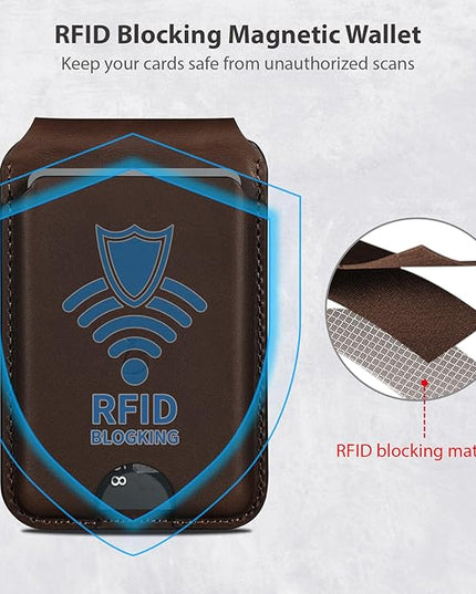 Belemay Strong Magnetic Wallet for MagSafe with Adjustable Stand, Full-Grain Leather Card Holder, Up to 5 Cards, RFID Blocking, Slim for iPhone 17/16/15/14/13/12 Series Men & Women - Bourbon Brown