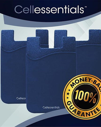 USA Merchant Redesigned Card Holder - Silicone Stick on Cell Phone Wallet with Pocket for Credit Card ID Business Card - iPhone Android & Smartphones (Navy)
