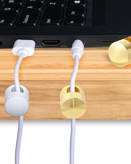 3 Sets Charger Holders for Cords, Adjustable Cable Anchor Holders, Adhesive Metal Cord Clips, Cable Management Wire Organizers for Desk, Office, Nightstand - Gold, White, Silver
