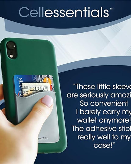 USA Merchant Redesigned Card Holder - Silicone Stick on Cell Phone Wallet with Pocket for Credit Card ID Business Card - iPhone Android & Smartphones (Black, White, Grey)