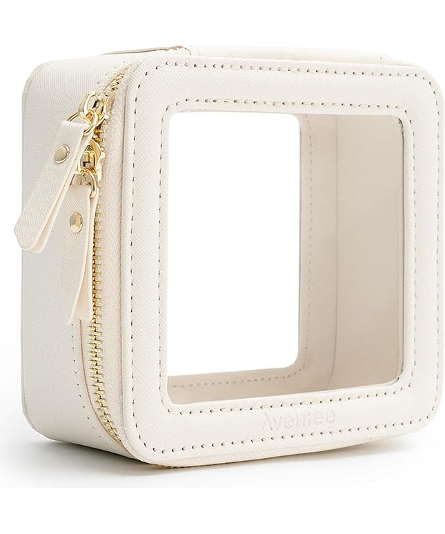 Aveniee Clear Makeup Bag Small, Mini Travel Toiletry Bag Cosmetic Bags Organizer, TSA Approved Clear Makeup Case Pouch with Zipper, Car Essentials for Women Men(Mini-White)