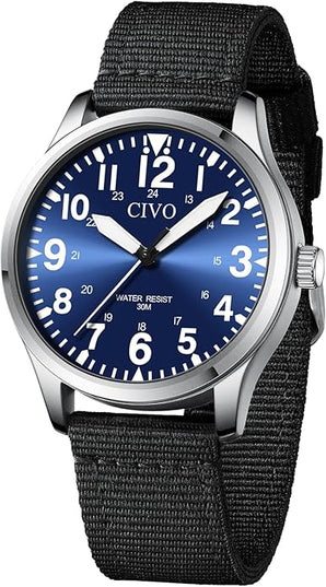 CIVO Analog Wrist Watches for Men: Waterproof Stainless Steel Mens Watches - Silver Watch with Easy Read Dial Men's Watch for Gift