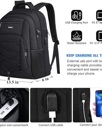 YAMTION 17.3 Inch School Backpack for Men and Women,College Bookbag Teens Laptop Backpack Schoolbag with USB Port for Students Work Business Office