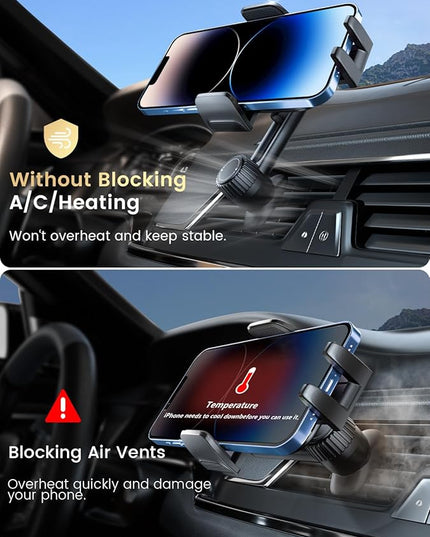 Phone Holders for Your Car: [Never Blocking] Air Vent Cell Phones Mount for iPhone 17 Pro Max & Samsung Android Smartphone [Thick Cases Friendly] Hands-Free Auto Mobile Phone Stand