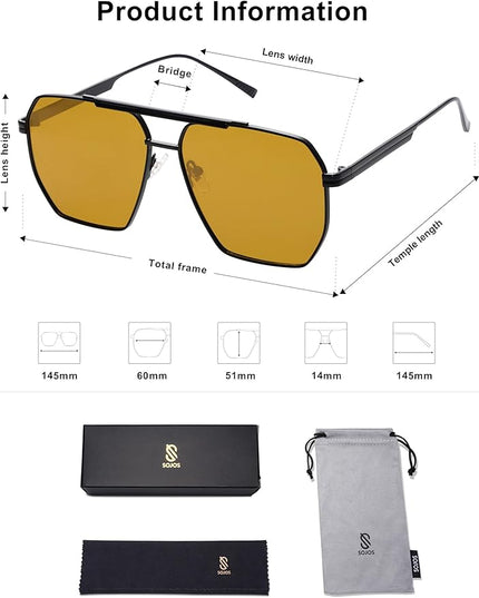 SOJOS Retro Oversized Square Polarized Sunglasses for Women Men Vintage Shades Classic Large Metal Sun Glasses