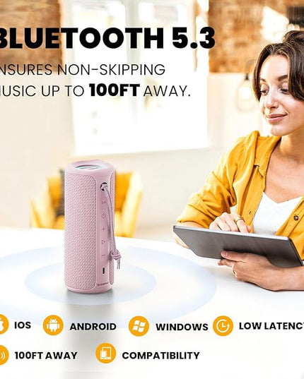 MIATONE Portable Bluetooth Speaker 36W Stereo Sound Bass Boost, 24H Playtime Bluetooth 5.3 TWS Pairing (Pink)