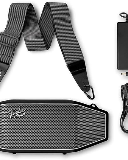 Fender x Teufel ROCKSTER CROSS Portable Wireless Bluetooth Speaker – Rugged, Waterproof, 16 Hours of Battery, Powerful Stereo Sound, Subwoofer, Built-in Power Bank, Fender Guitar Strap (Black & Steel)