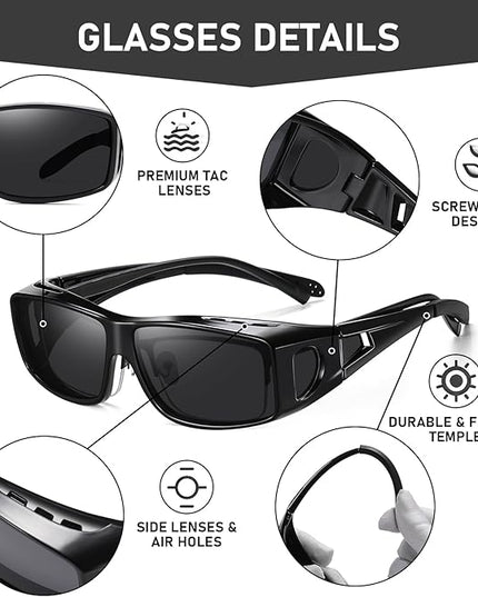 Wzerry Sunglasses Fit Over Glasses Polarized for Men Women, Wrap-Around Glasses UV400 Protection for Driving and Outdoor