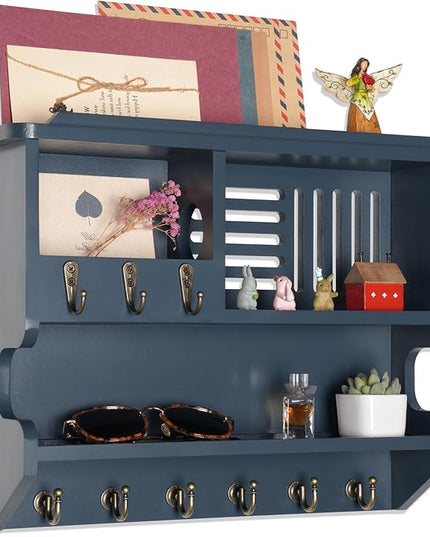 Mutsault Key Holder for Wall, Mail and Key Holder for Home Decor, Key and Mail Holder for Wall with Key Hooks, Gray