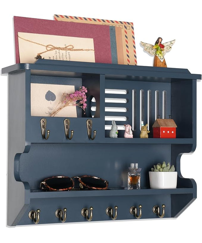 Mutsault Key Holder for Wall, Mail and Key Holder for Home Decor, Key and Mail Holder for Wall with Key Hooks, Gray