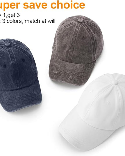 MEINICY 3 Packs Washed-Cotton Plain Baseball Cap, Vintage Adjustable Dad Hats Gift for Men/Women,Unstructured
