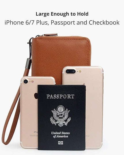 Bveyzi Women RFID Blocking Wallet Leather Zip Around Phone Clutch Large Capacity Ladies Travel Purse Wristlet | RFID Blocking, Zip Around, Large Capacity