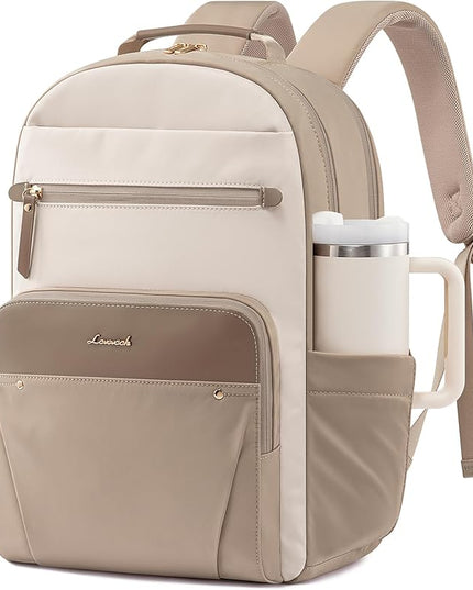 LOVEVOOK Laptop Backpack for Women, 17.3" Work Backpack Purse, Travel Personal Item Bag, Carry On Business Computer Bag, Casual Daypack for Office, School, or Gift, Soft Taupe
