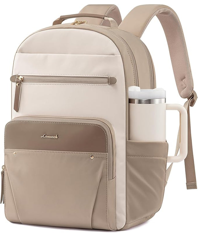 LOVEVOOK Laptop Backpack for Women, 17.3" Work Backpack Purse, Travel Personal Item Bag, Carry On Business Computer Bag, Casual Daypack for Office, School, or Gift, Soft Taupe