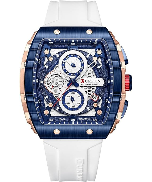 PASOY Luxury Chronograph Watches for Mens Rubber Strap Black Waterproof Date Analog Quartz Watch