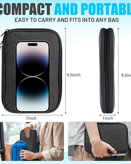 Travel Cable Organizer Bag, Electronics Organizer Tech Pouch with Double Layers for Cords, Chargers, Phone, Earphones, USBs, SD Cards - Travel Essentials Portable Waterproof Tech Pouch