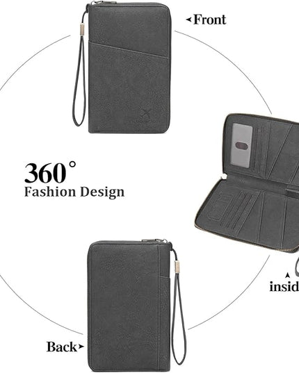 Family Passport Holder Wallet RFID Blocking Zippered Passport Wallet,Women and Men Travel Wallet Ladies Passport Cover