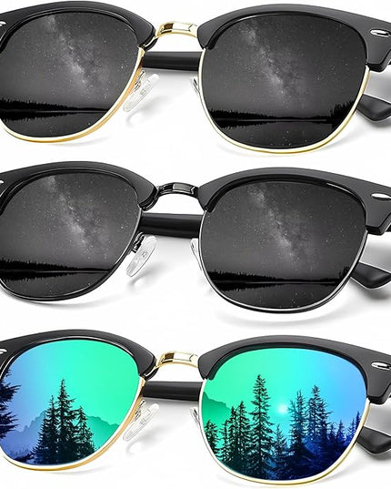 KALIYADI Sunglasses Men Polarized Sunglasses for Men Women Unisex Semi-Rimless Frame Retro Driving Sun Glasses UV Blocking