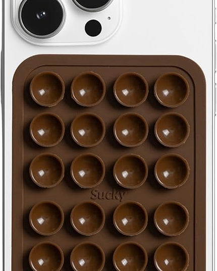 SUCKY Silicone Suction Phone Case Adhesive Mount - Hands-Free, Strong & Sticky Light-Weight Grip Holder for Selfies & Tiktok Videos – Compatible with All iPhones & Androids (Brown)