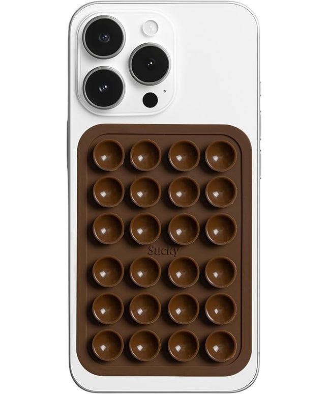 SUCKY Silicone Suction Phone Case Adhesive Mount - Hands-Free, Strong & Sticky Light-Weight Grip Holder for Selfies & Tiktok Videos – Compatible with All iPhones & Androids (Brown)