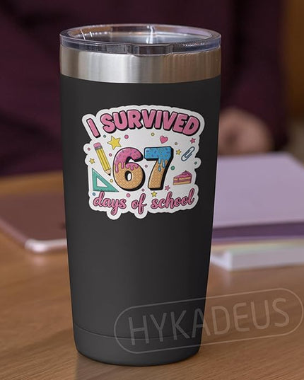 (3Pcs) I Survived 67 Days of School Sticker Funny 67 Ice Cream Teachers Students Vinyl Decals Waterproof for Water Bottle, Tumbler, Laptop, Phone Case, 3" x 2.9"