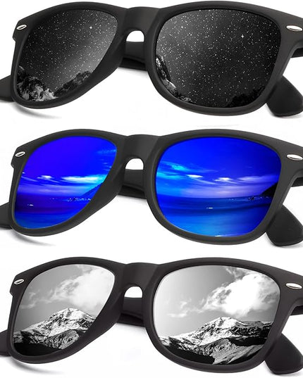 KALIYADI Polarized Sunglasses for Men and Women Matte Finish Sun glasses Color Mirror Lens UV Blocking (3 Pack)