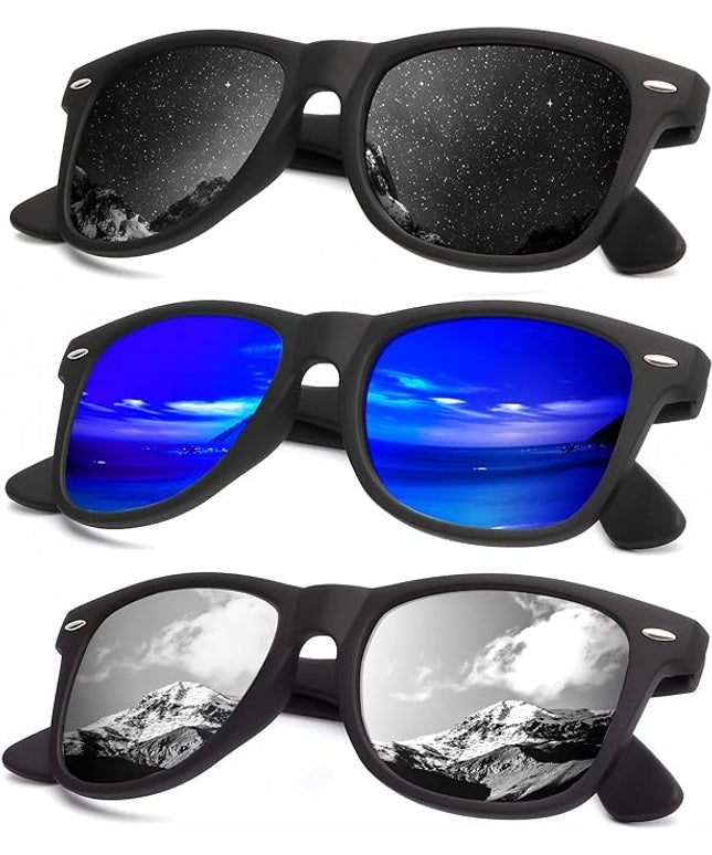 KALIYADI Polarized Sunglasses for Men and Women Matte Finish Sun glasses Color Mirror Lens UV Blocking (3 Pack)