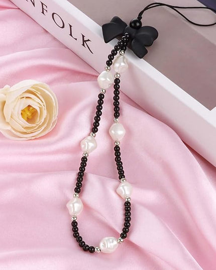 Draupnir 4pcs Phone Charms Strap, Butterfly Bow Camera Strap Wrist Beaded Phone Bracelet Wrist Straps, Pearl Bracelet Lanyard Keychain Charm for Women