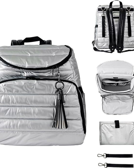 Citi Collective Gallery Diaper Bag Backpack - Casual Day-to-Day Backpack Fits 15" Laptop - Travel Bag with Multiple Compartments, Pockets, Portable Changing Pad, and Shoulder Strap-Silver