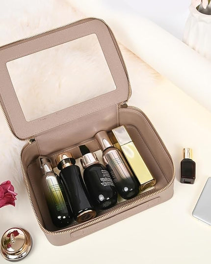 Aveniee Clear Makeup Bag Organizer,Large Travel Toiletry Bag for Women, Waterproof Cosmetic Pouch with Zippers,Car Organizers and Storage,Taupe