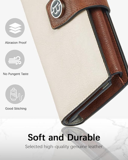 BOSTANTEN Womens Leather Wallets RFID Blocking Large Capacity Credit Cards Holder Phone Clutch Apricot