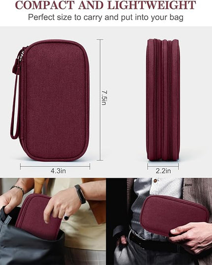 FYY Electronic Organizer, Travel Cable Organizer Bag Pouch Electronic Accessories Carry Case Portable Waterproof Double Layers All-in-One Storage Bag for Cable, Cord, Charger, Phone, Earphone Wine Red