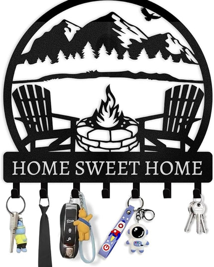 Dyoart Personalized Metal Key Holder - Custom Wall Mount with Mountain Design - Camping Key Hooks for Wall Organizer - Key Rack Decoration for Entryway