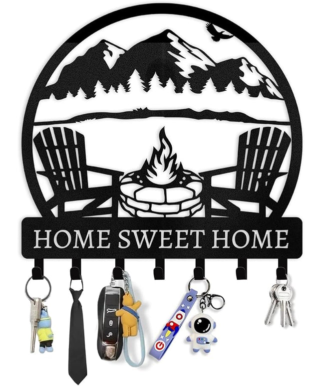 Dyoart Personalized Metal Key Holder - Custom Wall Mount with Mountain Design - Camping Key Hooks for Wall Organizer - Key Rack Decoration for Entryway